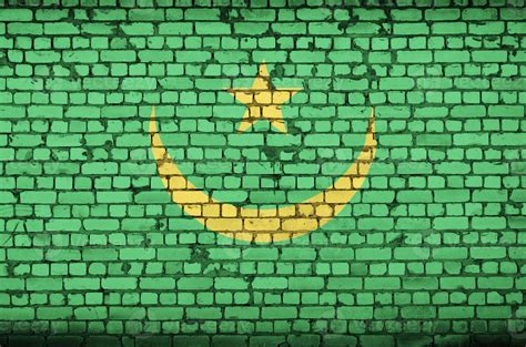 La Bandera De Mauritania Est Pintada En Una Vieja Pared De Ladrillos