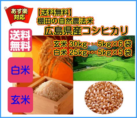 【楽天市場】＜玄米は完売しました＞コシヒカリ 30kg 玄米 5kg×6無地袋 送料無料広島県産コシヒカリ 30kg 自然農法米 令和 3年産