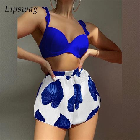 Conjunto De Bikini Plisado Con Volantes Para Mujer Traje De Ba O De