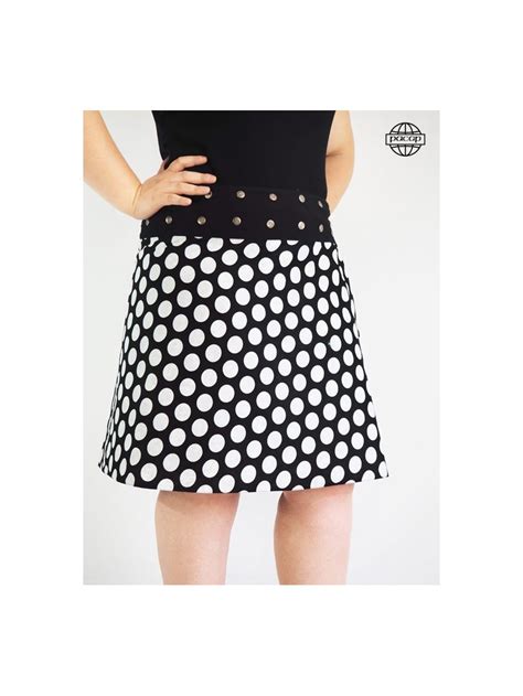 Jupe Femme Ronde Pois Noir Et Blanc Bouton Pression Daniella Jupe