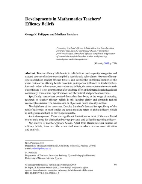 Pdf Developments In Mathematics Teachers Efficacy Beliefs