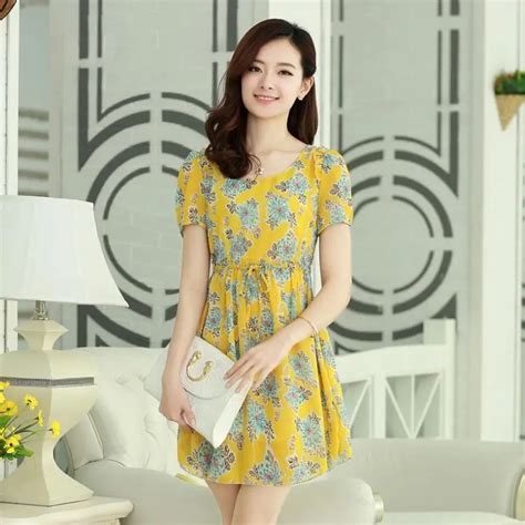 Women Summer Chiffon Dress Korean Style Short Sleeve Floral printed ...