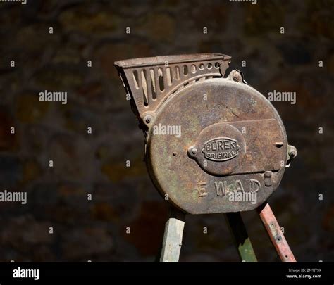 Old Farm Antique Seed Spreader Top Stock Photo Alamy