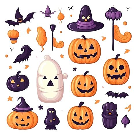 Set Of Illustrations For Halloween With Ghosts Candies Pumpkins And Sculls Pumpkin Png