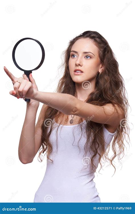 Surprised Woman Looking Through Magnifying Glass Stock Image Image Of