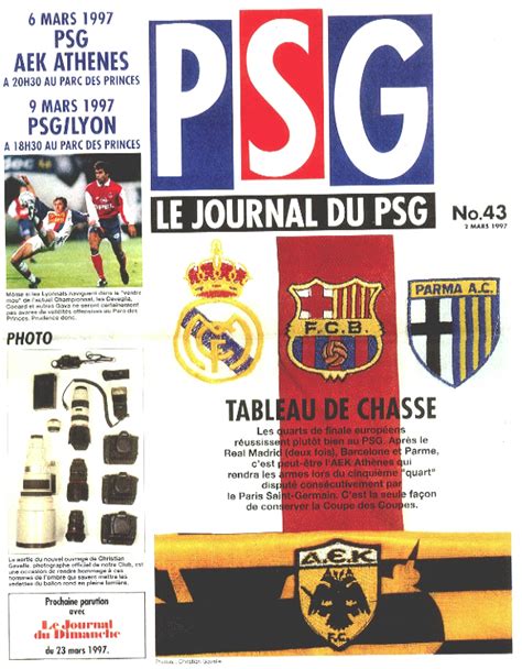 Paris canal historiquele match du jour 6 mars 1997 PSG AEK Athènes