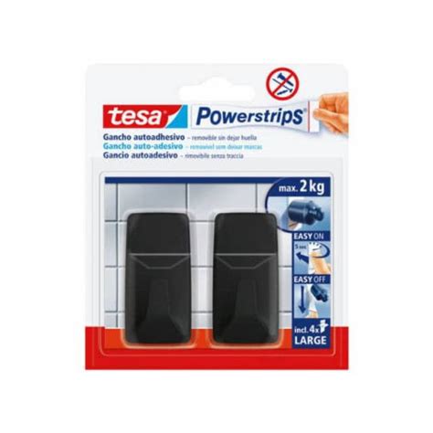 TESA Haczyk prostokątny duży 2 kg Powerstrips czarne 2 sztuki z