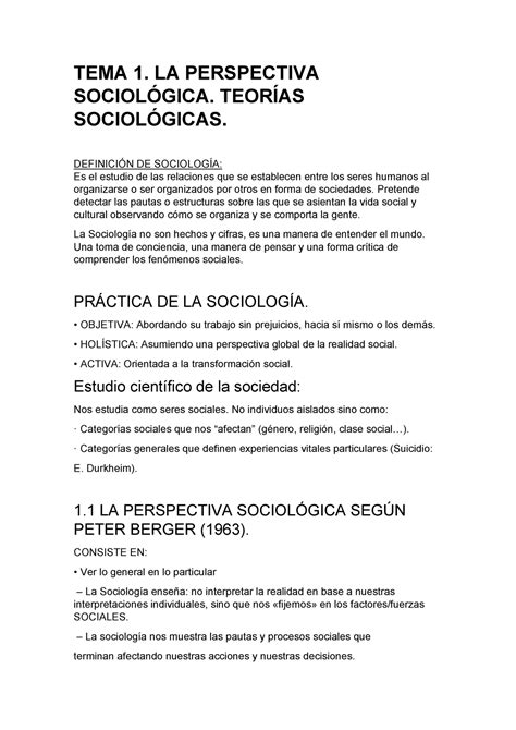 TEMA 1 LA Perspectiva Sociológica TEMA 1 LA PERSPECTIVA SOCIOLÓGICA