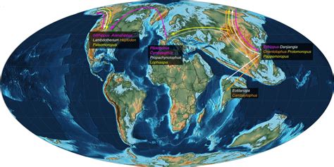 Paleogeographic map of the world during PETM⁶⁴ and the dispersal