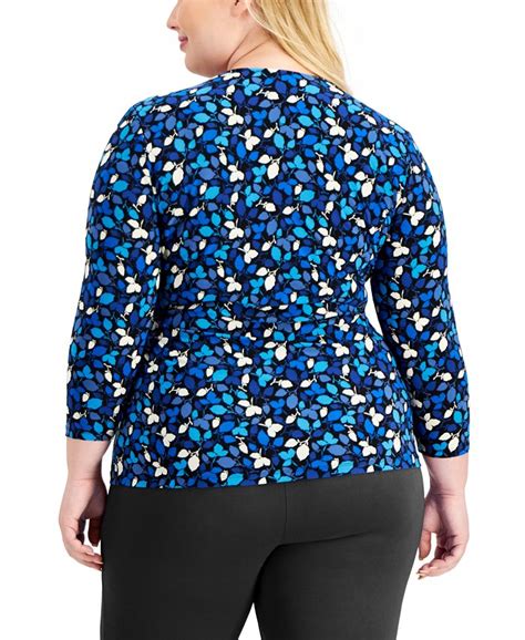 Anne Klein Plus Size Printed Faux Wrap Top Macys