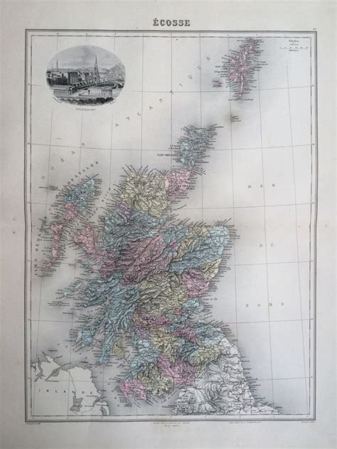 Scotland Original Antique Map Nouvel Atlas Illustre French Atlas