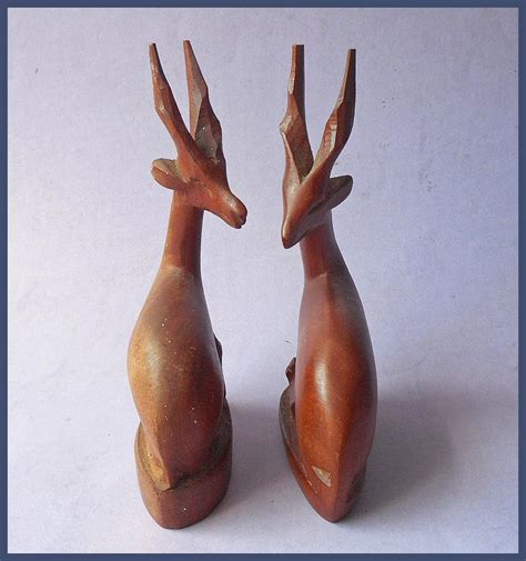 Mid Century Carved Wood Gazelle Antelope Deer Vintage African Pair