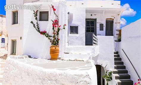 Greece Cyclades Beautiful Lefkes Traditional Greek Village In Paros