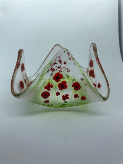 Poppy Tea Light Holder Fused Glass Ts Etsy Uk