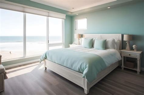 Premium Ai Image A Bedroom With A Large Window That Has A View Of The