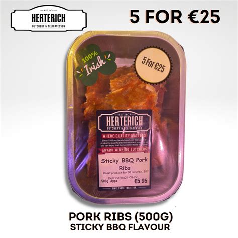 Sticky Bbq Pork Ribs 500g Herterich Traditional Irish Online Butcher Shop Free Delivery