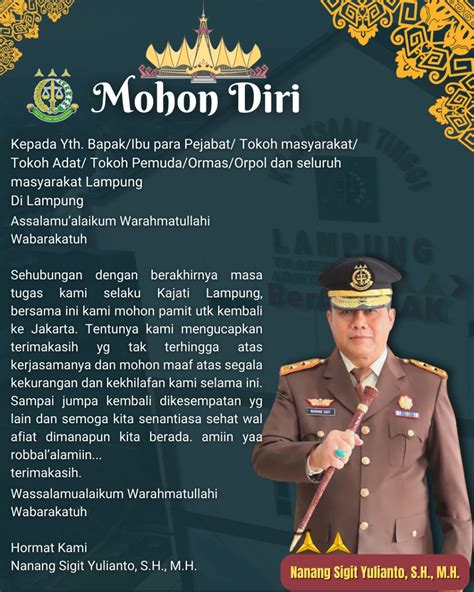 Ucapan Mohon Diri Kajati Lampung Instruksi