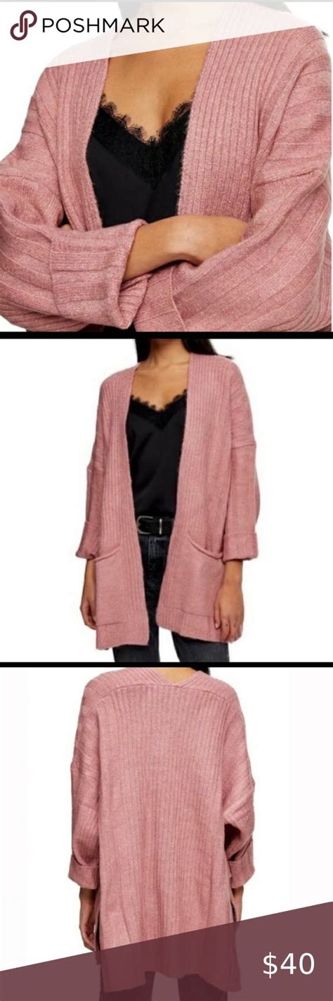 NWT Topshop Long Cardigan Rose Oversized Pockets Long Cardigan