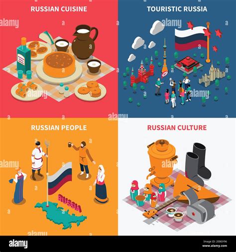 Russian culture isometric touristic 2x2 icons set with national symbols ...