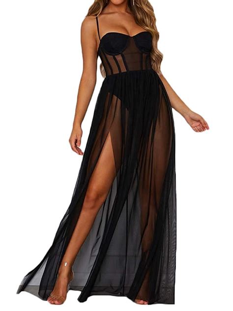 Fullvigor Womens Mesh Sheer Sling Bikini Cover Up Casual Long Dress
