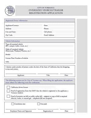 Fillable Online Oversized Vehicle Trailer Registration Application