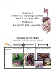 A 21 Chapitre 6 La Nutrition Chez Les Animaux Ve 2 Pdf 1 Section 2