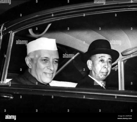 Japanese Prime Minister Nobusuke Kishi Right And Indian Prime