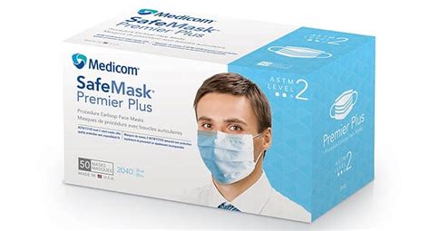 Medicom 2040 Safemask Premier Plus Earloop Face Masks Astm Level 2 Blue