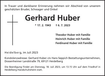 Traueranzeigen Von Gerhard Huber Trauer Rnz De