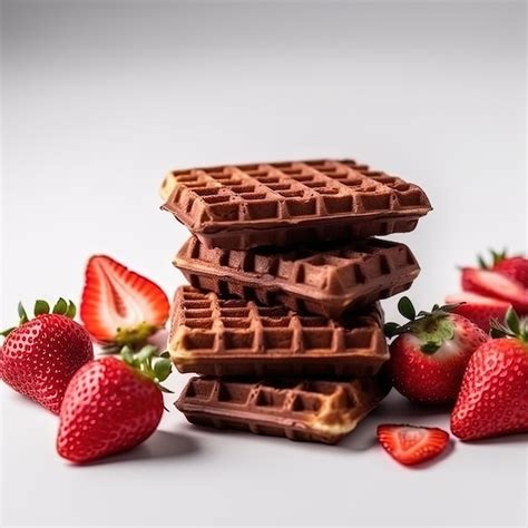 Premium Photo A Stack Of Waffles With Strawberries On The Side