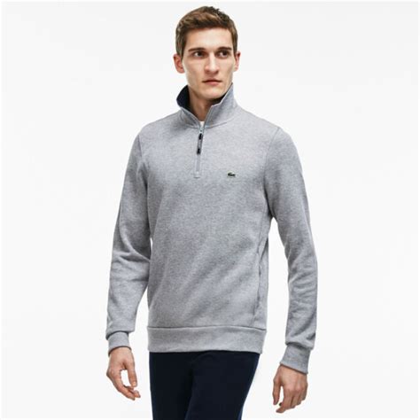 Lacoste Quarter Zip Ribbed Cotton Sweatshirt Men S 6 XL Color Gray EBay