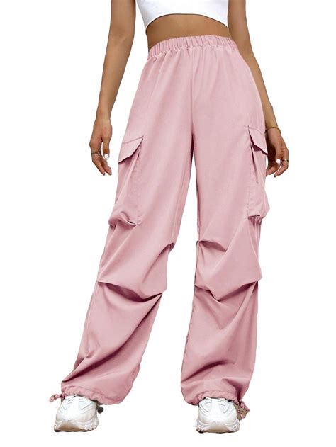 Casual Plain Cargo Pants Dusty Pink Women Pants Womens