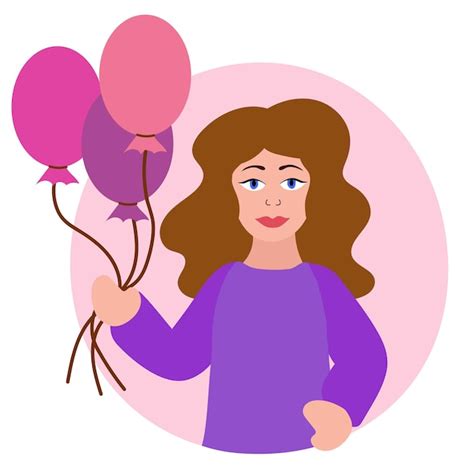 Premium Vector Birthday Party Woman Girl Holding Balloons Vector Flat