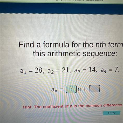 Find A Formula For The Nth Term Inthis Arithmetic Sequencea1 28 A2