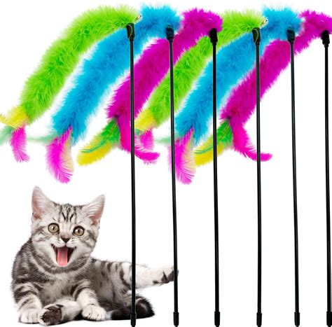 Cateneed Cat Wand Toy Cat Feather Toys 6 Pcs Cat Feather Teaser Toy Interactive