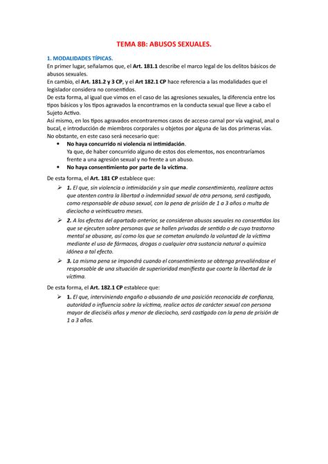 Tema 8 Delitos Contra La Libertad E Indemnidad Sexual B Abusos Sexuales Tema 8b Abusos