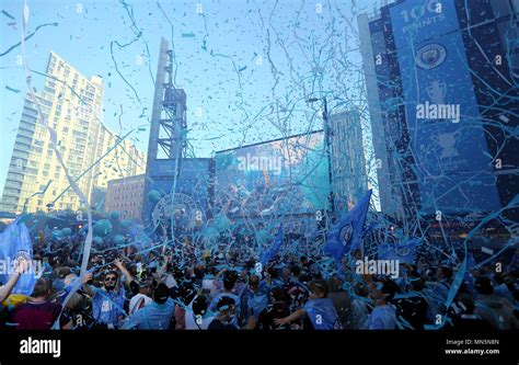 Manchester City players celebrate during the Premier League champions ...