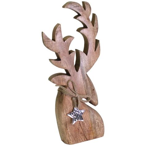 A Wooden Deer Head With A Star On Its Antlers