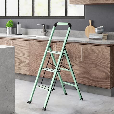 Kingrack Step Ladder Aluminum Woodgrain Lightweight Ladder Ultra Slim