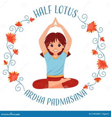 Ardha Padmasana Yoga Pose Vector Illustration