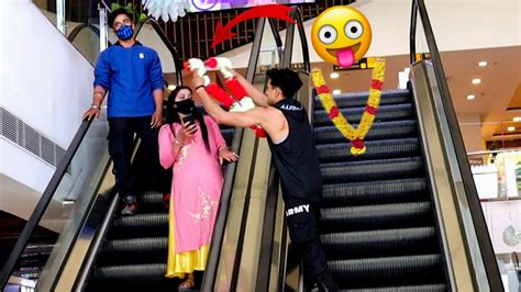 Varmala 🤪 Prank On Cute Girls Escalator Epic Reaction Escalator