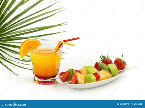 Cocktail and fruit skewers stock image. Image of fresh - 35200761