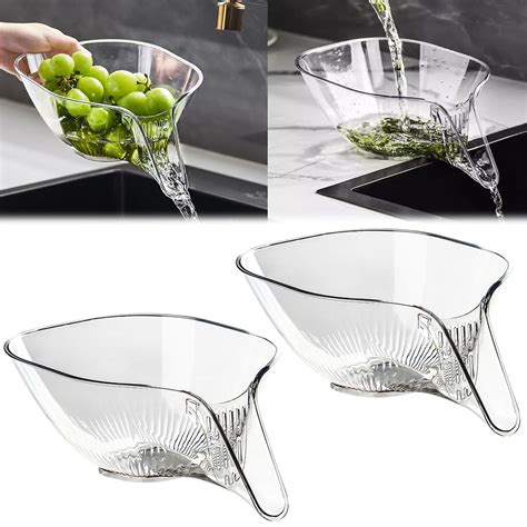 2 Pcs Multi Functional Drain Basket 2024 New Fruit Cleaning Bowl With