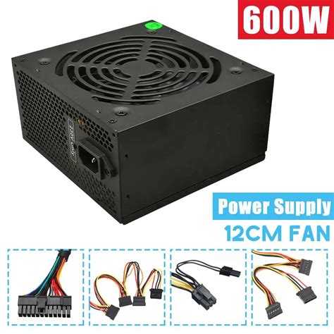 600w 110v 230v Pc Psu Power Supply Black Gaming Quiet 120mm Fan 24pin 12v Atx New Computer Power