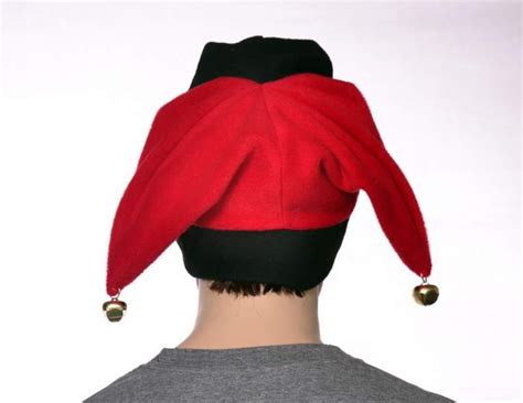 Red Black Jester Hat With Gold Bells Fleece Harlequin Cap Fool Three