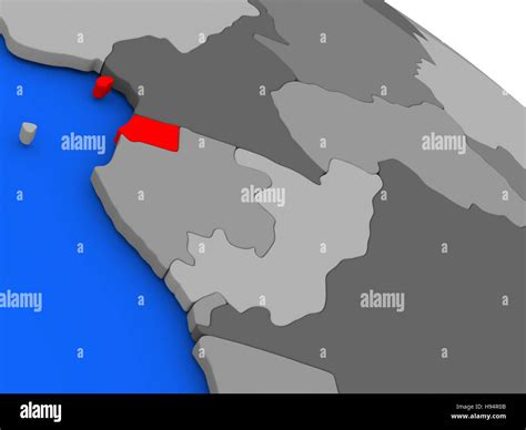 Mapa de Guinea Ecuatorial resaltada en rojo en un globo Ilustración 3D