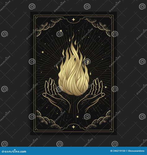 Hands Holding Magic Fire With Engraving Hand Drawn Luxury Celestial Esoteric Boho Style