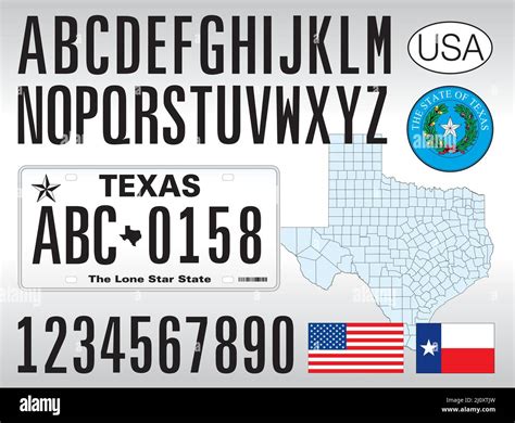 Texas State Car License Plate Letters Numbers And Symbols Vector