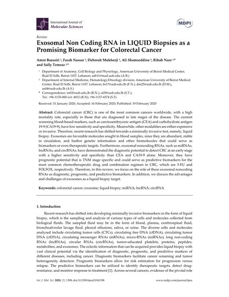 Pdf Exosomal Non Coding Rna In Liquid Biopsies As A Promising