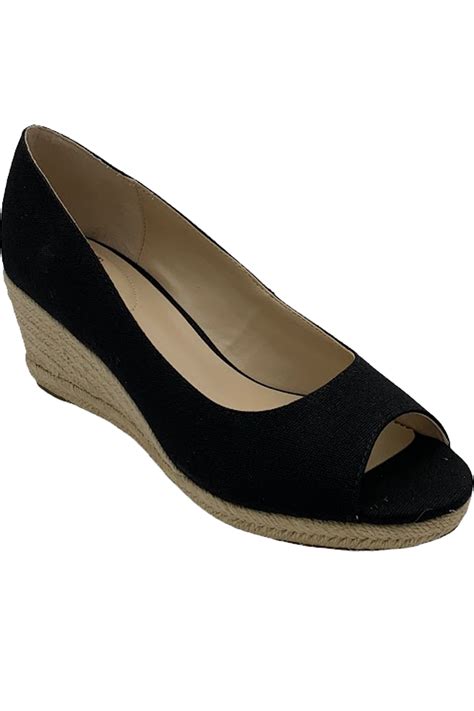 Bandolino Espadrille Inspired Peep Toe Wedge Nuri Black Jender